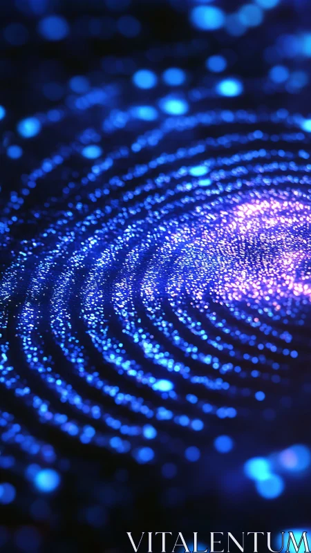 Quantum blue particle vortex with concentric light waves.