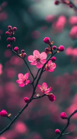 Pink Cherry Blossoms on Dark Branch Structure