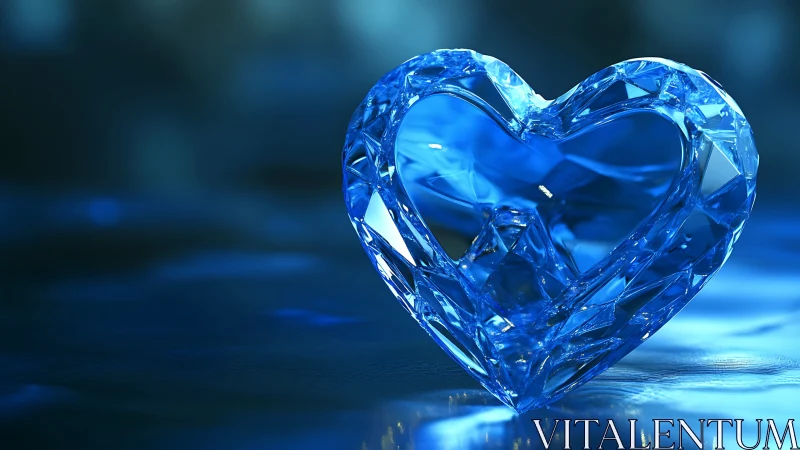 Blue crystal heart on illuminated surface.