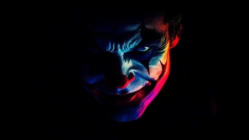 Chromatic low key portrait isolates sinister clown visage