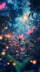 Bioluminescent woodland lilies under twilight bokeh glow