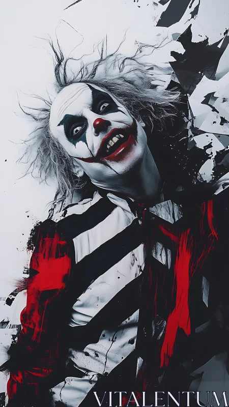 Wild-haired clown leans into chaotic red and black energy