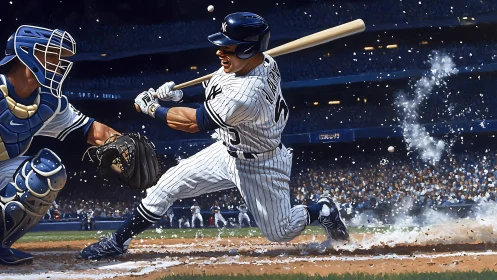 Baseball batter swings through pitch near home plate collision