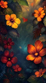 Vibrant Blooms Against Misty Depths