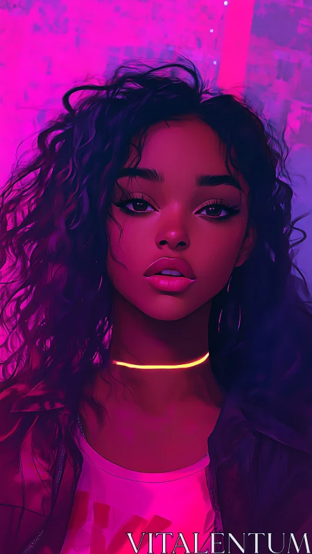 Neon glow portrait of a confident girl in pink light.