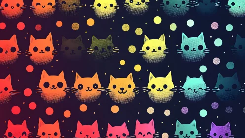 Rainbow Feline Constellation: Cats Dance Across the Digital Night Sky