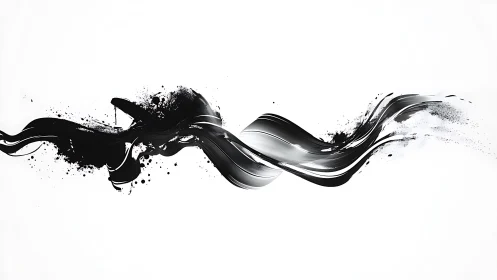 Abstract black and white brushstroke art with fluid, modern style.