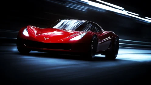 Red supercar slices through tunnel with dynamic motion blur