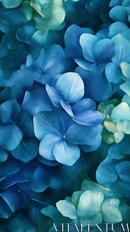 Dreamy blue hydrangea petals create a serene floral escape.