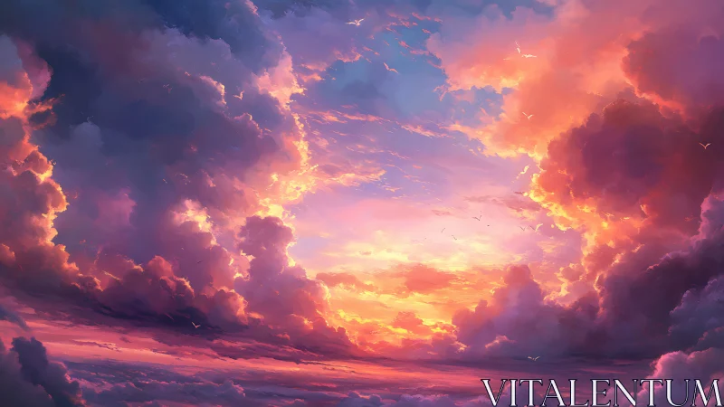 Radiant storm clouds framing a luminous sunset skyscape.