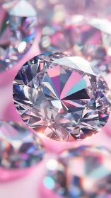 High-clarity round brilliant diamond renders on soft pink bokeh