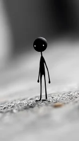 Minimalist stick figure rendered on shallow depth-of-field ground