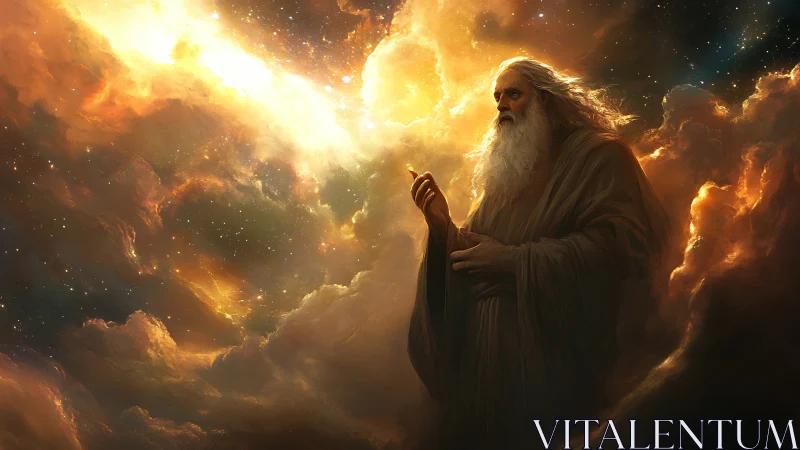 Cosmic elder orchestrating stellar nebula luminance fields.