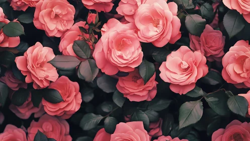Coral Roses in Twilight: A Velvet Garden Symphony.