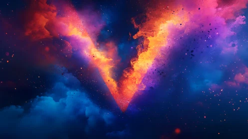 Celestial V-shaped rift ignites a cosmic river of fire.