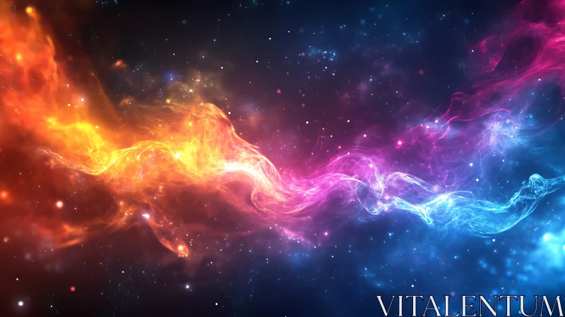 Cosmic ribbon of color flows gently across a starry sky