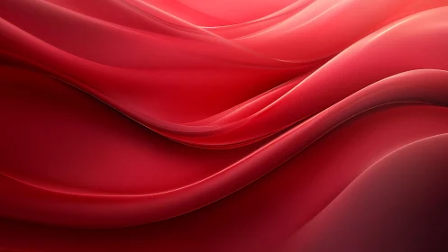 Glossy Red Abstract Waves Digital Art with Smooth Flowing Lines.