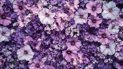 Dense Purple Flower Bed with White Cosmos Blooms