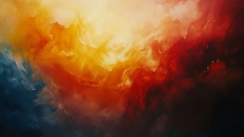 Sunlit ember clouds swirling through stormy twilight skies.