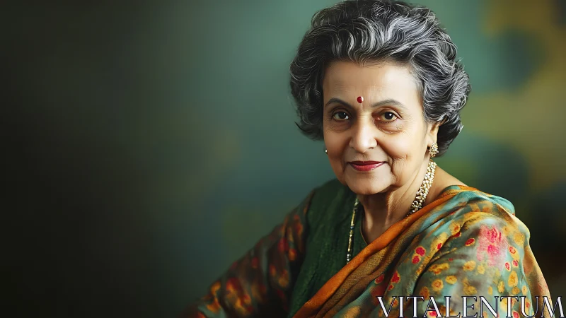 Elegant Elderly Indian Woman Portrait in Traditional Attire.