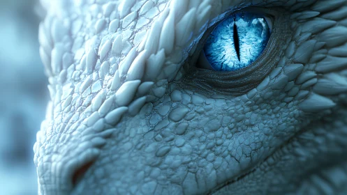 Close-up study of blue-scaled dragon eye in profile view.