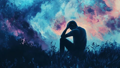 Quiet storm of feelings under a painted twilight sky.