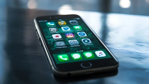 Glowing Icons Dance Across Jet-Black Glass in Luminescent Glory