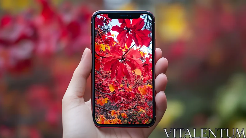 Vibrant Red Flowers Displayed on Modern Smartphone Screen.