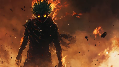 Flame‑lit humanoid figure rendered in digital illustration