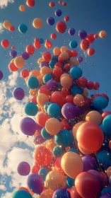 Chromatic Balloons Rising Against Azure Sky.