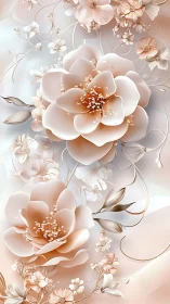 Layered peach flowers with gradient shadows and stem arrangements
