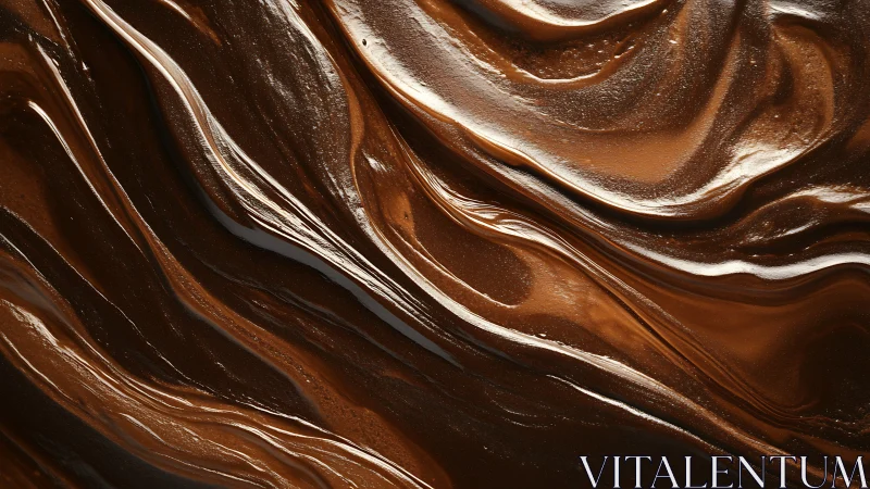 Viscous chocolate swirl macro shows layered laminar flow surface