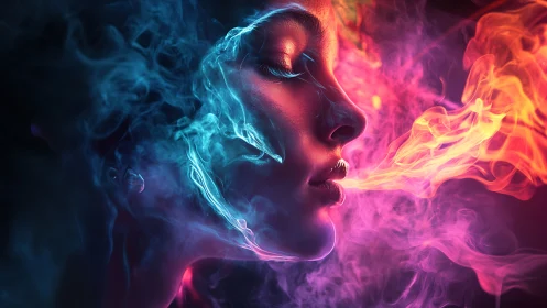 Dreamlit profile glows in swirling neon fire and mist