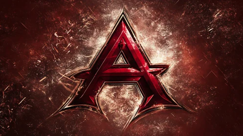 Red metallic letter A burns through grunge space