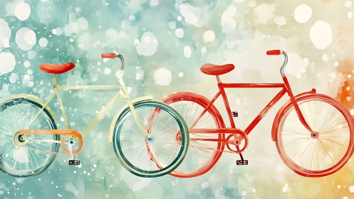 Vintage Bicycles Against Bokeh Garden Background.