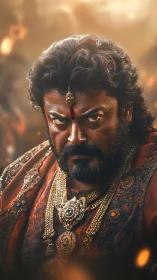 Regal warrior portrait with ornate armor, shallow depth of field