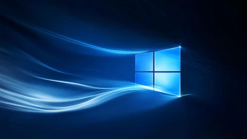 Glowing window icon emerges from deep blue digital waves