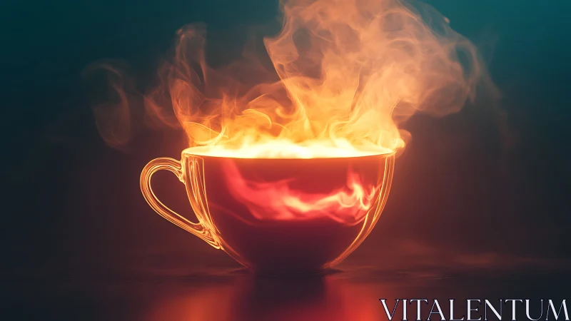 Red Cup with Ascending Flames Against Dark Background
