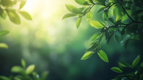 Sunlit Green Leaves with Soft Bokeh Background, Nature Photography.