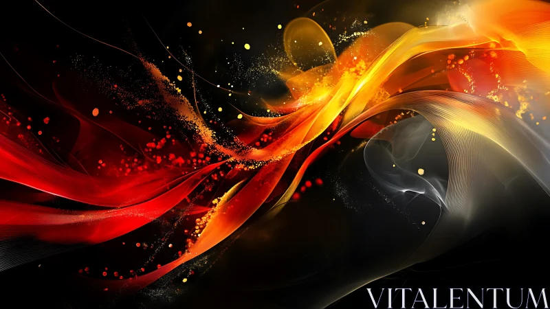 Fiery abstract ribbons ignite motion across a dark void