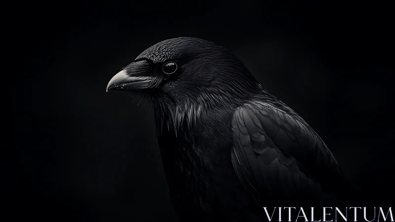 Dramatic close-up of a raven in dark, moody lighting style.