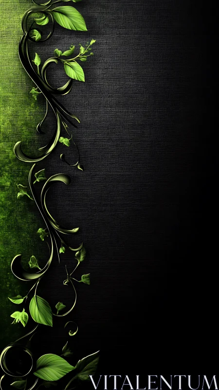 Graceful green vines curling over a deep dark backdrop.