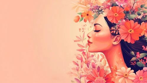 Elegant woman with floral crown in vibrant digital art style.