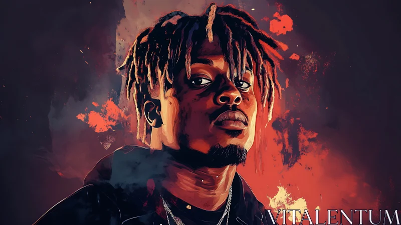 Moody digital portrait of confident man in fiery colors.