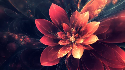 Luminous fractal flower radiates layered petals in dark void