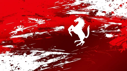 Prancing horse emblem surges through bold red paint streaks