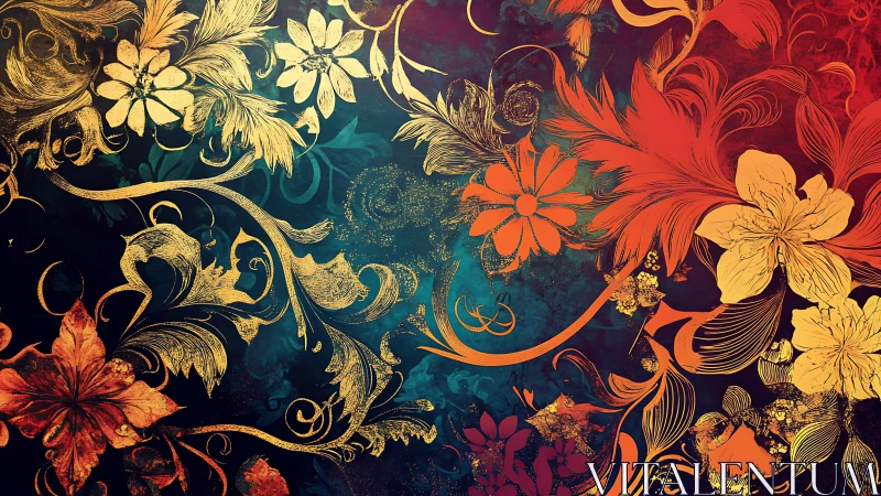 Botanical Reverie: Where Gilt Flourishes Dance Through Twilight.