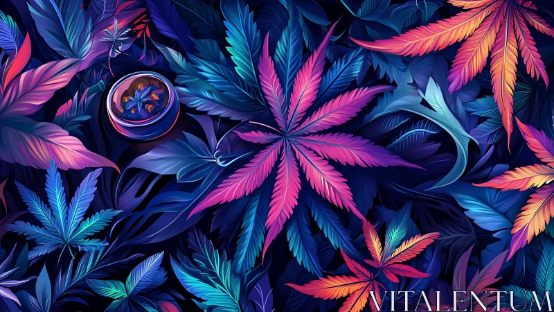 Digital neon foliage tapestry with saturated gradient leaves.
