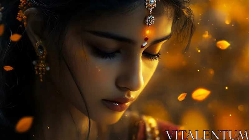 Embers of quiet grace drift around her golden twilight gaze