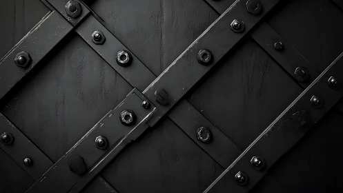 Gritty black steel lattice with stubborn bolts in formation.
